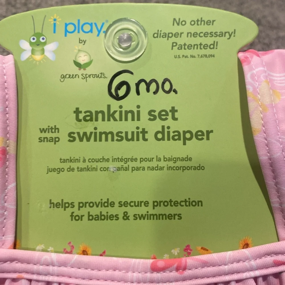 NWT I play by Green Sprouts 2 pc Tankini w/ Snap Reusable Swim Diaper Size 6M